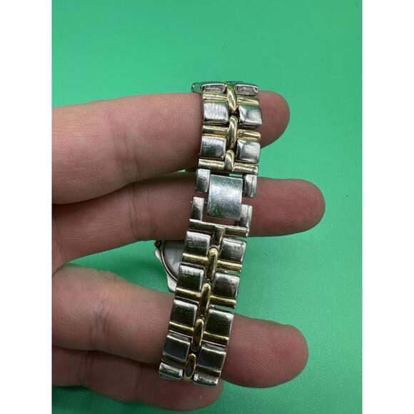 Vintage Dufonte Lucien Piccard Watch Women Gold/Silver Tone W/Rhinestone Bezel